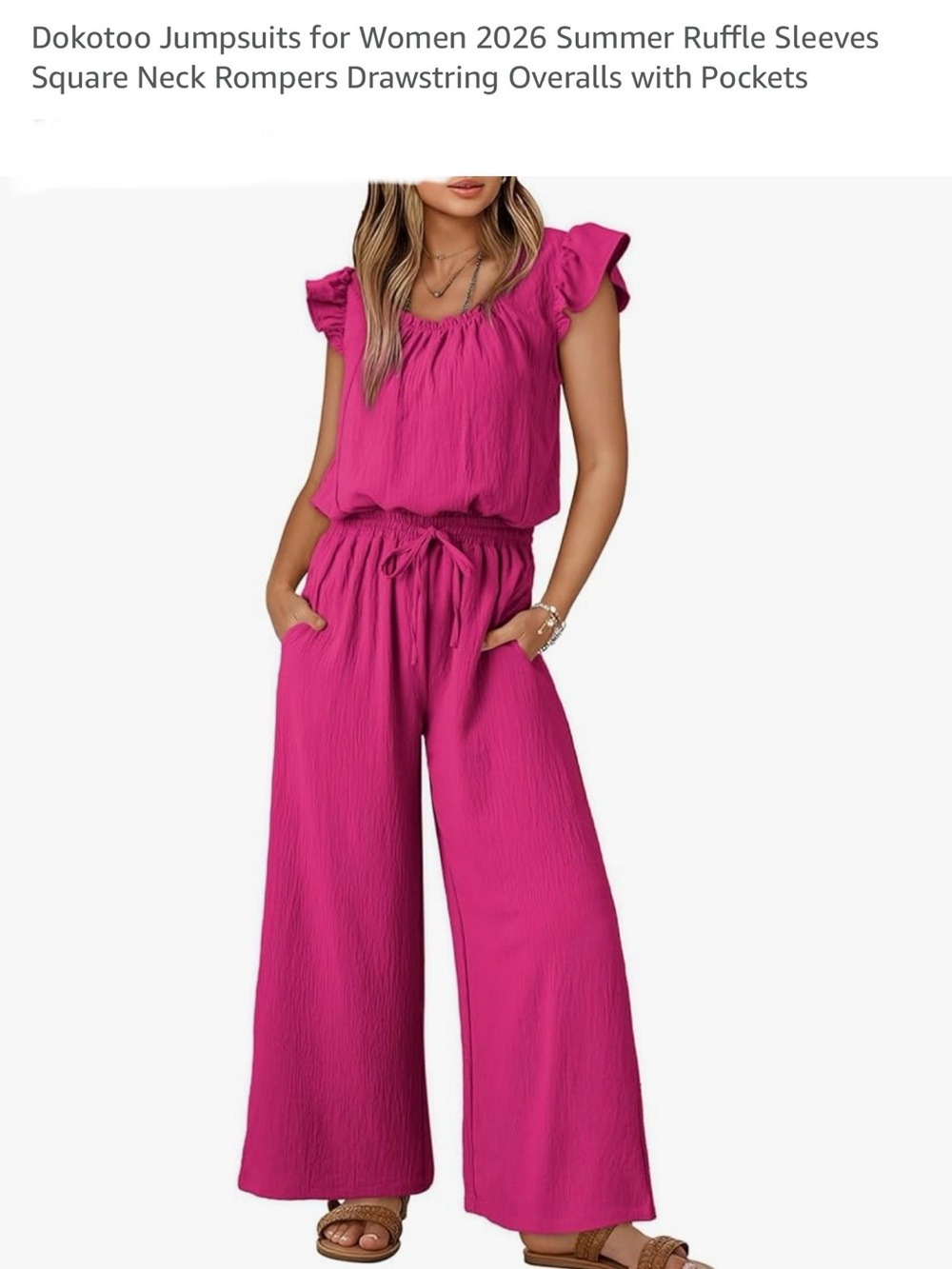 Dokotoo Women's Ruffle-Sleeve Wide-Leg Jumpsuit in Rose Medium